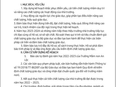 KẾ HOẠCH CẢI TIẾN CHẤT LƯỢNG GIÁO DỤC NĂM HỌC 2023 - 2024