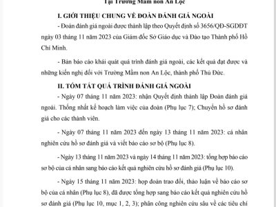 BÁO CÁO  KẾT QUẢ KHẢO SÁT CHÍNH THỨC Tại Trường Mầm non An Lộc