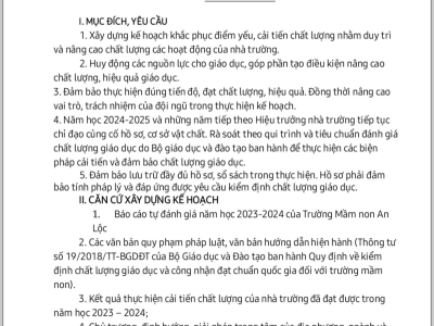 KẾ HOẠCH CẢI TIẾN CHẤT LƯỢNG GIÁO DỤC Năm học 2024 – 2025